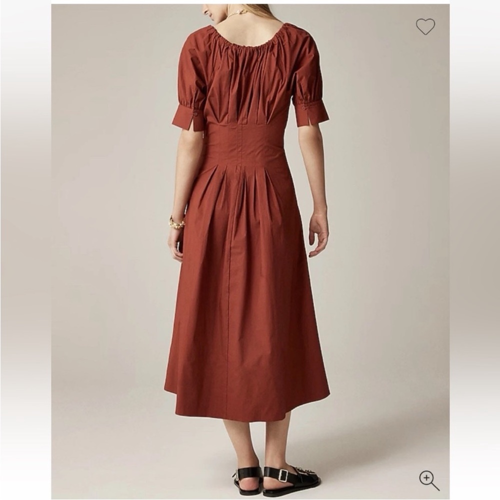 J. Crew Brick Red Midi Dress with Puff Sleeves - Picture 4 of 8
